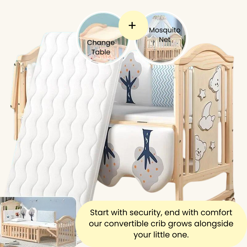 Multifunctional Solid Wood Baby Crib