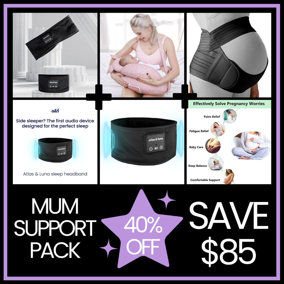 Mum Support Pack including Atlas & Luna bluetooth sleep headband, Multifunctional Nursing Pillow and Maternity Support Band from UpUpnaway with 40% discount saving $85