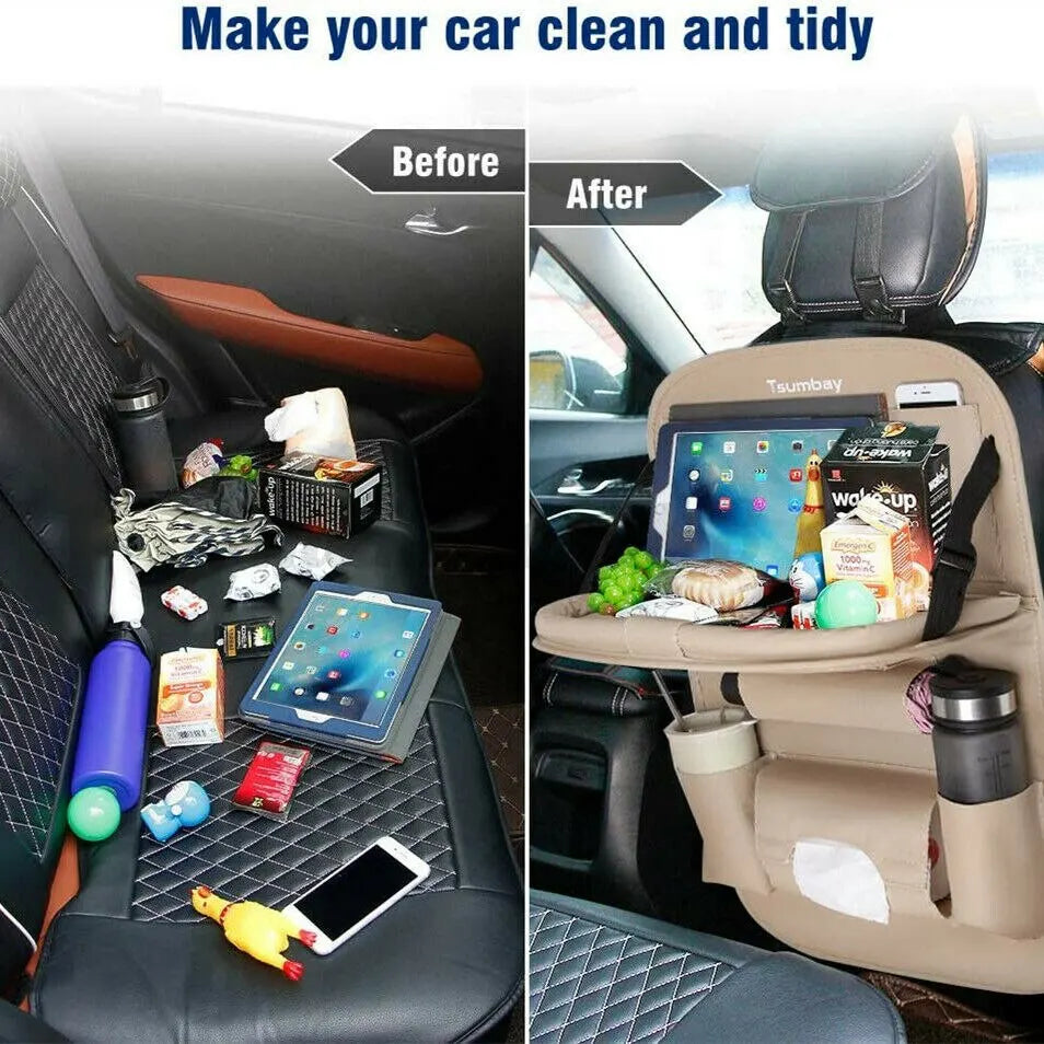 Car Back Seat Organiser with Foldable Table Tray