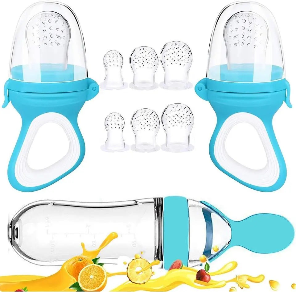 Baby Feeding Bottle with Silicone Spoon & Fresh Food Feeder