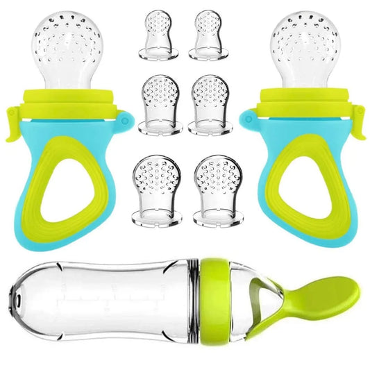 Baby Feeding Bottle with Silicone Spoon & Fresh Food Feeder