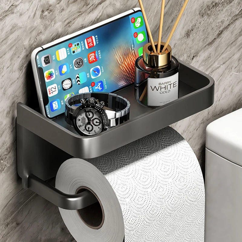 Toilet Paper Holder with Storage Shelf