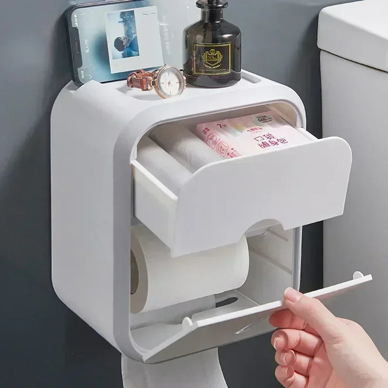 Toilet Paper Holder Box with Drawer