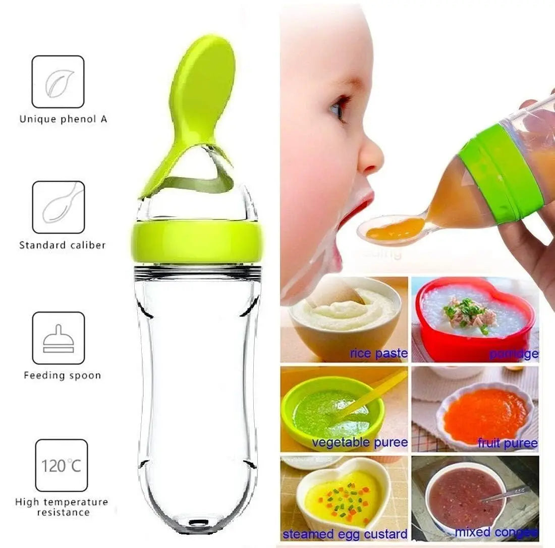 Baby Feeding Bottle with Silicone Spoon & Fresh Food Feeder