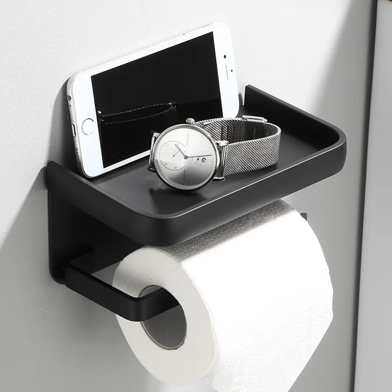 Toilet Paper Holder with Storage Shelf