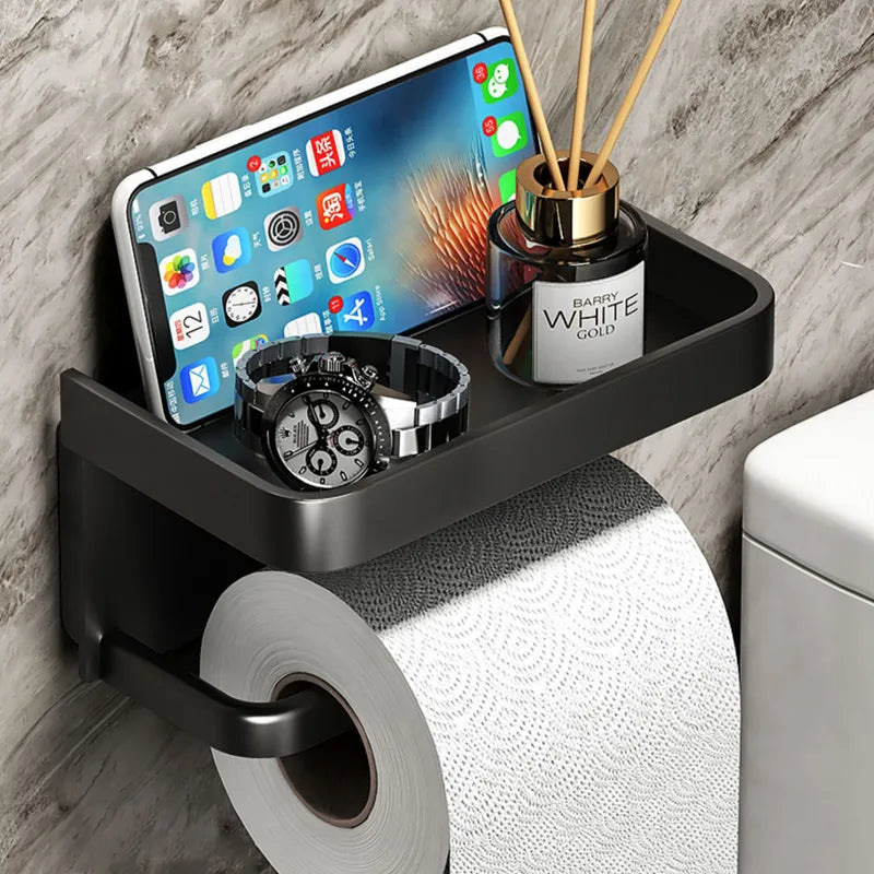 Toilet Paper Holder with Storage Shelf