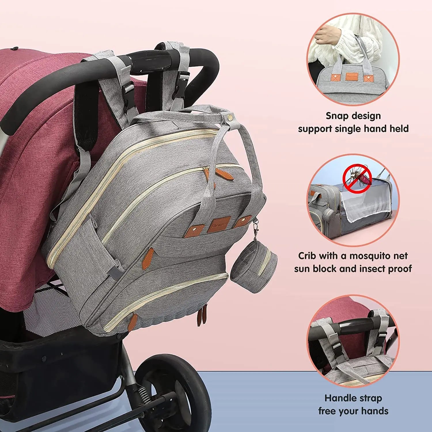 2-in-1 Nappy Backpack with fold out Travel Cot
