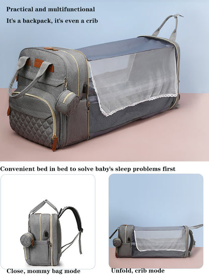 2-in-1 Nappy Backpack with fold out Travel Cot