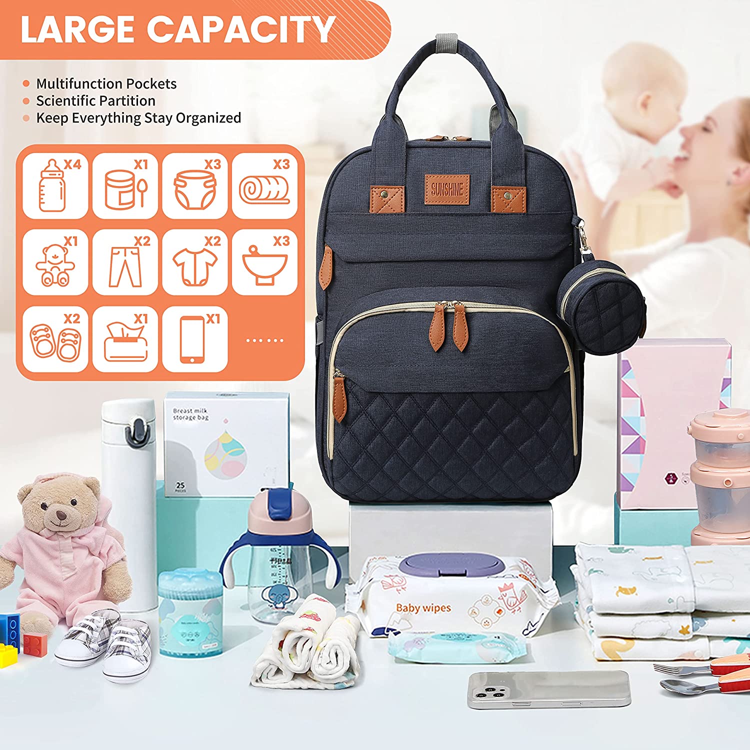 2-in-1 Nappy Backpack with fold out Travel Cot