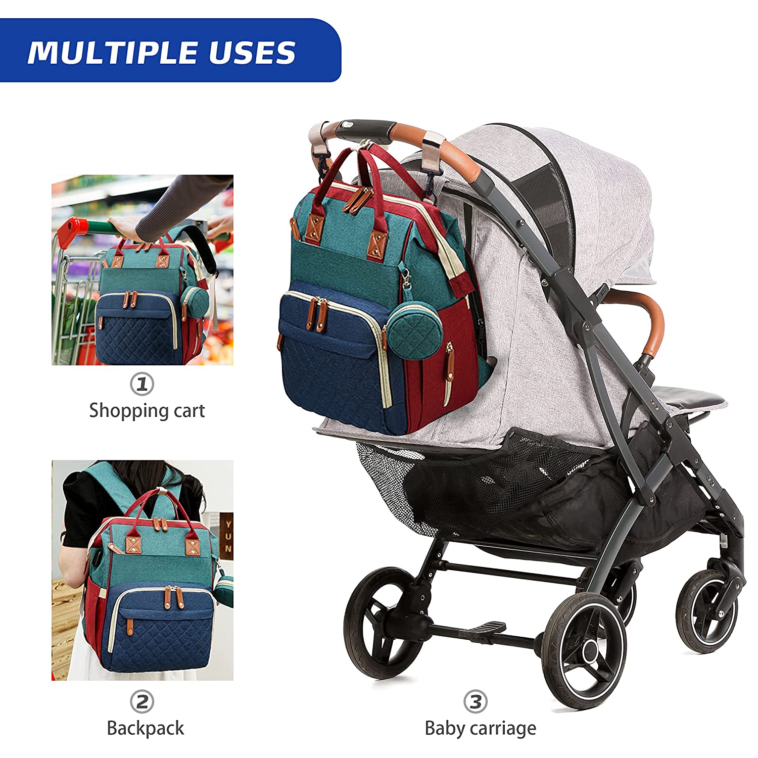 2-in-1 Nappy Backpack with fold out Travel Cot
