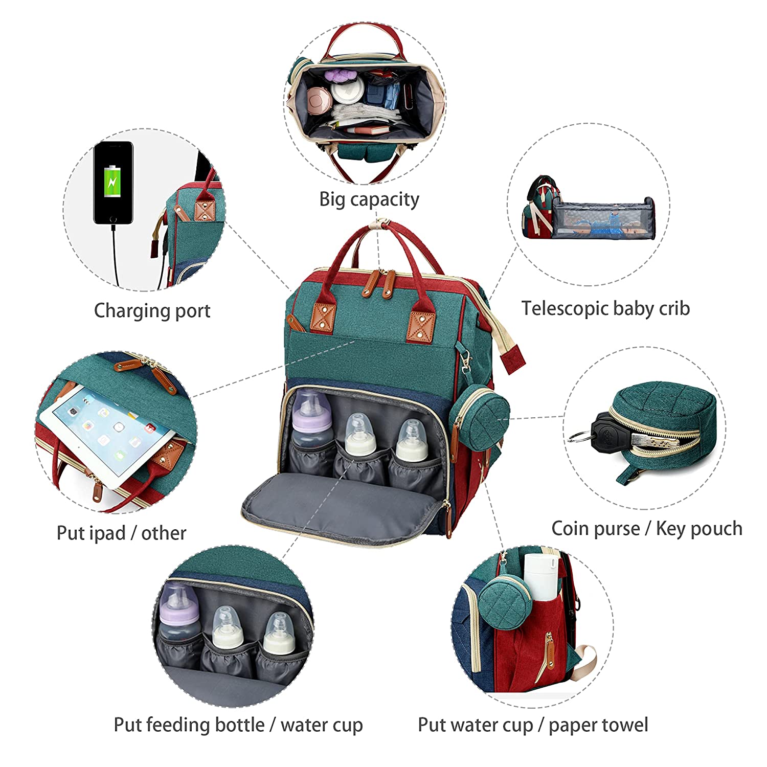 2-in-1 Nappy Backpack with fold out Travel Cot