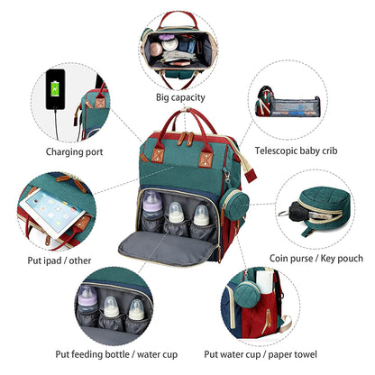 2-in-1 Nappy Backpack with fold out Travel Cot