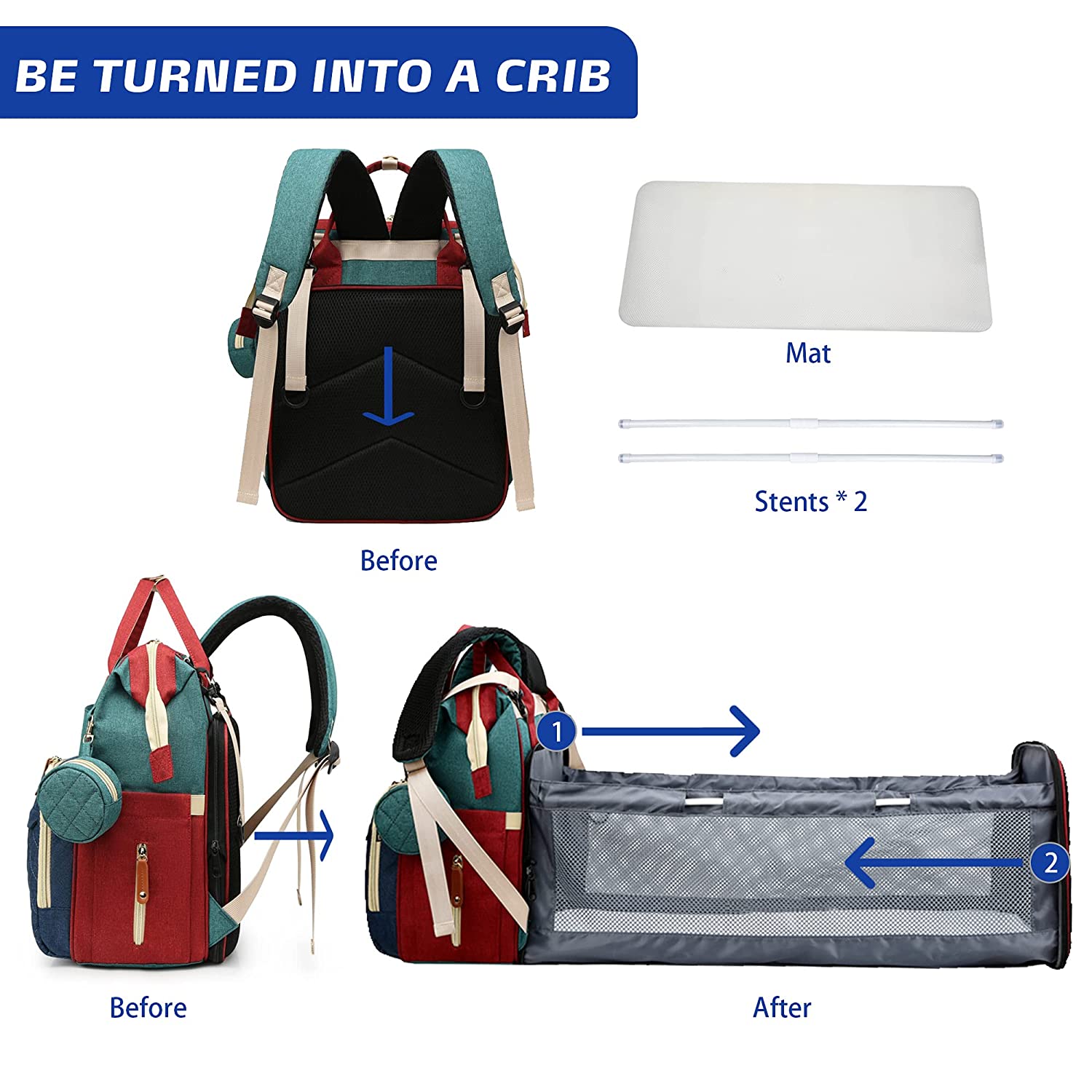 2-in-1 Nappy Backpack with fold out Travel Cot