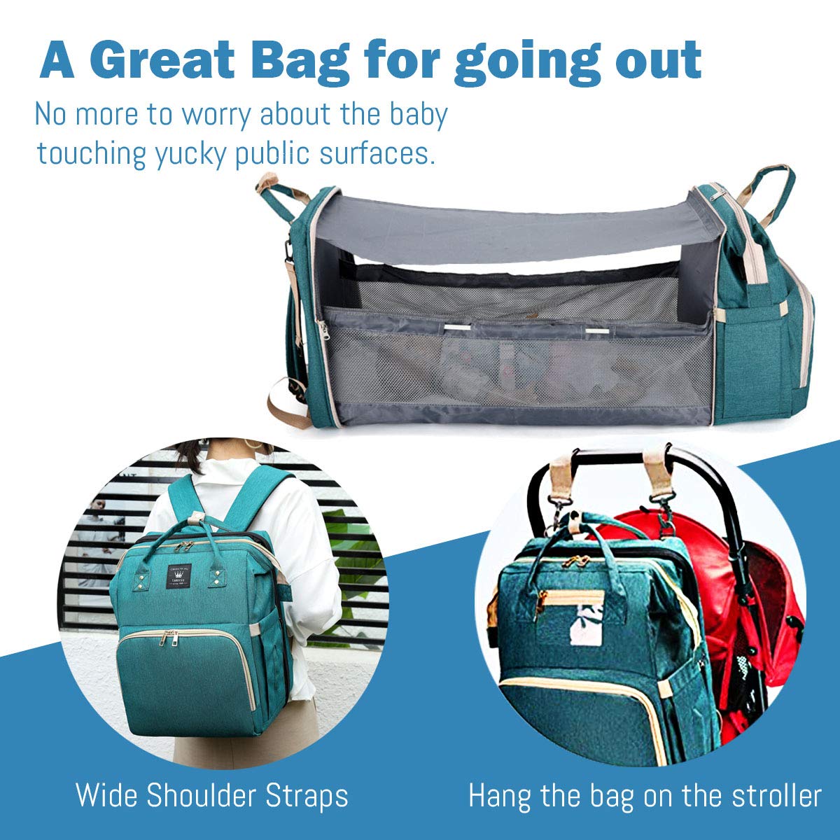 2-in-1 Nappy Backpack with fold out Travel Cot