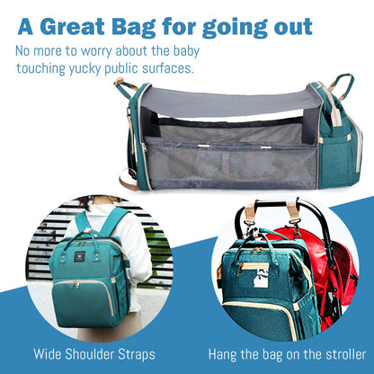 2-in-1 Nappy Backpack with fold out Travel Cot