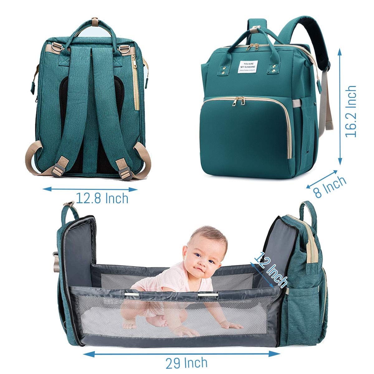 2-in-1 Nappy Backpack with fold out Travel Cot