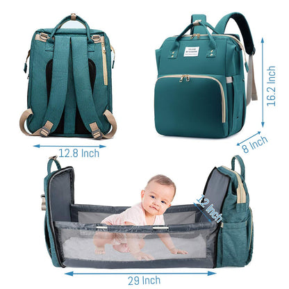 2-in-1 Nappy Backpack with fold out Travel Cot