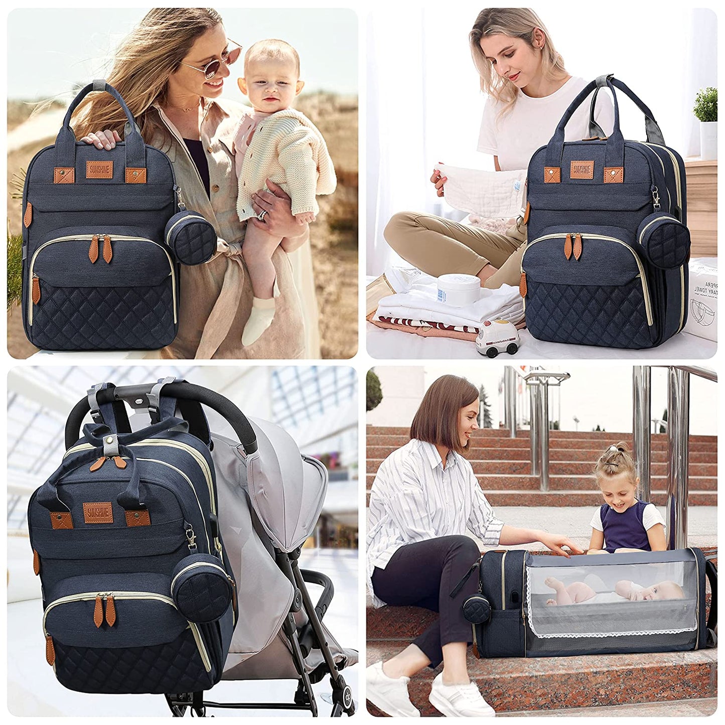 2-in-1 Nappy Backpack with fold out Travel Cot