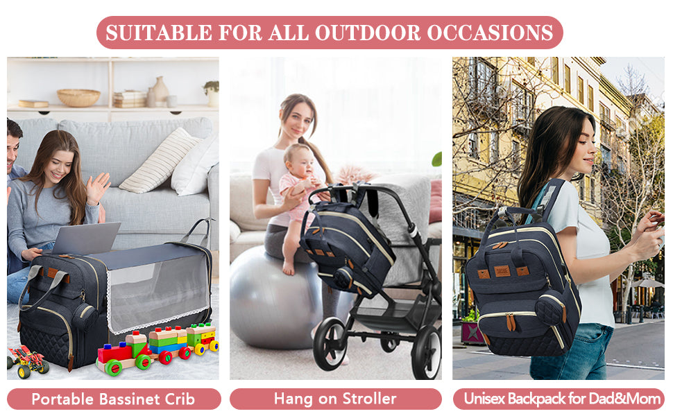 backpack travel cot 2-in-1 Nappy Backpack with fold out Travel Cot – UpUpnAway