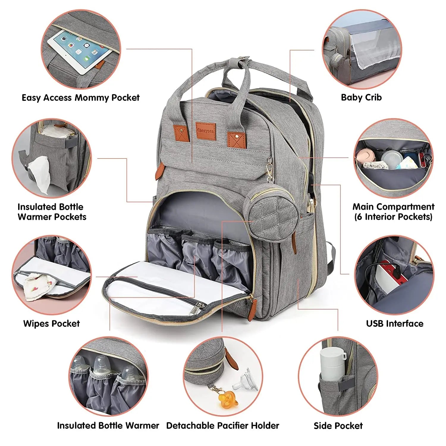 2-in-1 Nappy Backpack with fold out Travel Cot