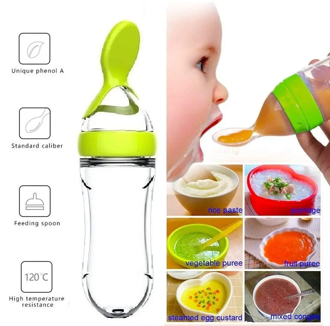 2 in 1 Baby Feeding Bottle with Silicone Spoon & Fresh Food Feeder