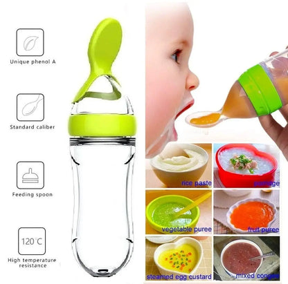 2 in 1 Baby Feeding Bottle with Silicone Spoon & Fresh Food Feeder