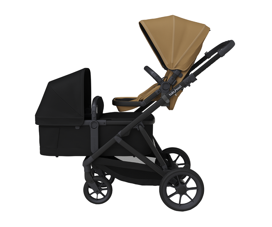 Brown Side View - Babyhood Doppio Plus Stroller Single Seat + Bassinet 