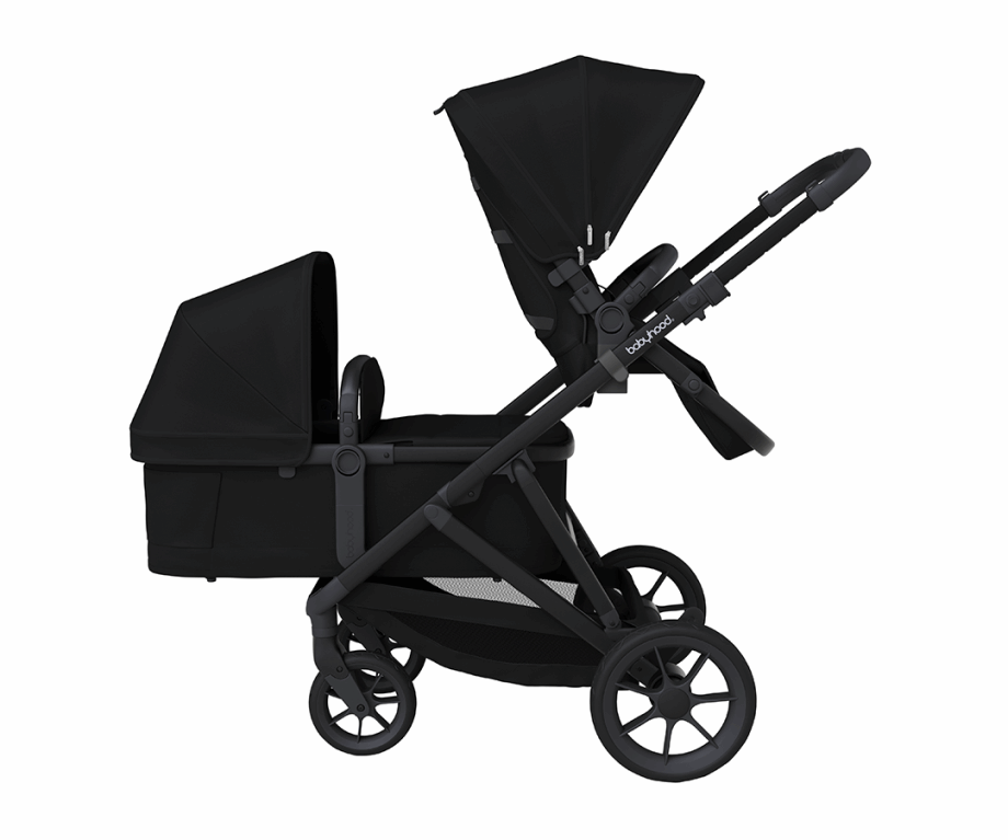Babyhood Doppio Plus single seat stroller folded for compact storage and travel.