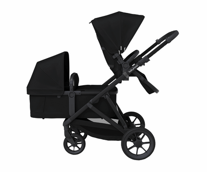 Babyhood Doppio Plus single seat stroller folded for compact storage and travel.