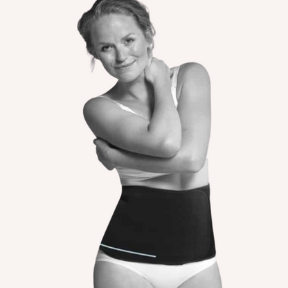 Woman wearing a Carriwell Organic Cotton Belly Binder black waist trainer