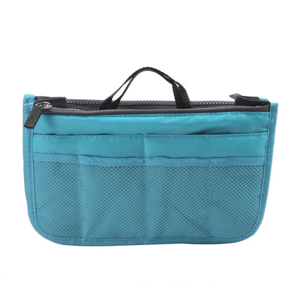 Multifunctional Bi-fold Storage Bag compact bag organiser insert with various compartments, can contain cosmetics, hair items, perfume, creams, keys, electronic devices, all handbag necessities