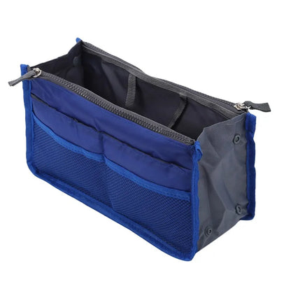 Multifunctional Bi-fold Storage Bag compact bag organiser insert with various compartments, can contain cosmetics, hair items, perfume, creams, keys, electronic devices, all handbag necessities