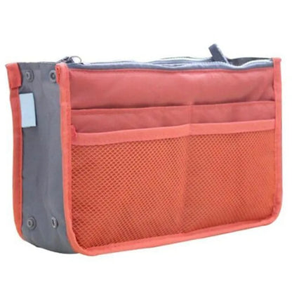 Multifunctional Bi-fold Storage Bag compact bag organiser insert with various compartments, can contain cosmetics, hair items, perfume, creams, keys, electronic devices, all handbag necessities