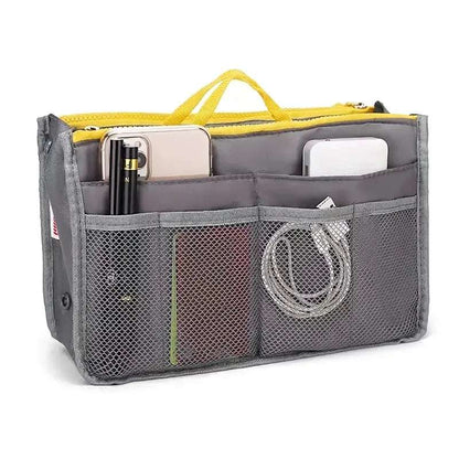 Multifunctional Bi-fold Storage Bag 
compact bag organiser insert with various compartments, can contain cosmetics, hair items, perfume, creams, keys, electronic devices, all handbag necessities