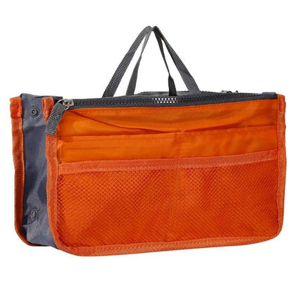 Multifunctional Bi-fold Storage Bag compact bag organiser insert with various compartments, can contain cosmetics, hair items, perfume, creams, keys, electronic devices, all handbag necessities