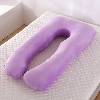 purple pregnancy bump support pillow with a solid pattern.