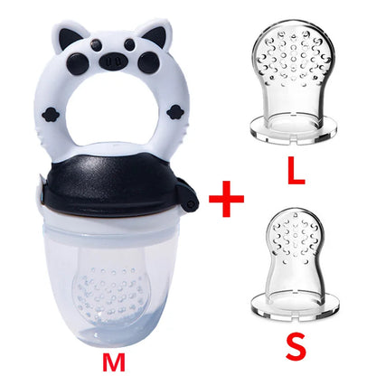 Soft silicone baby feeder for fresh fruit, vegetables, and snacks, perfect for hands-on weaning and easy cleaning.