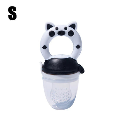 Black and White Small Sizing - silicone baby fresh food feeder showing soft mesh and easy-grip handle for infants.