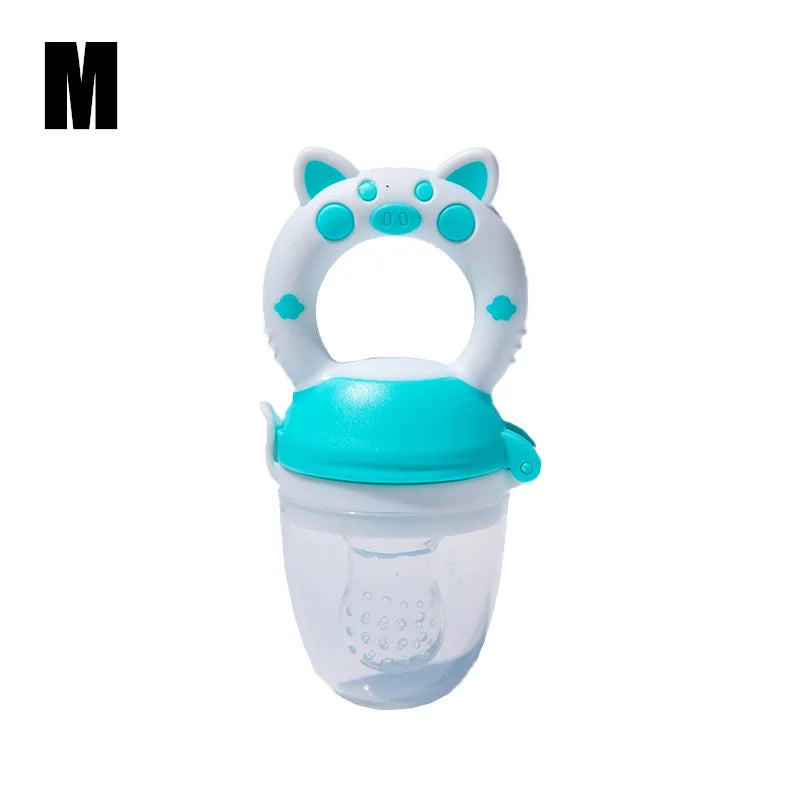 Blue Medium Size - silicone baby fresh food feeder showing soft mesh and easy-grip handle for infants