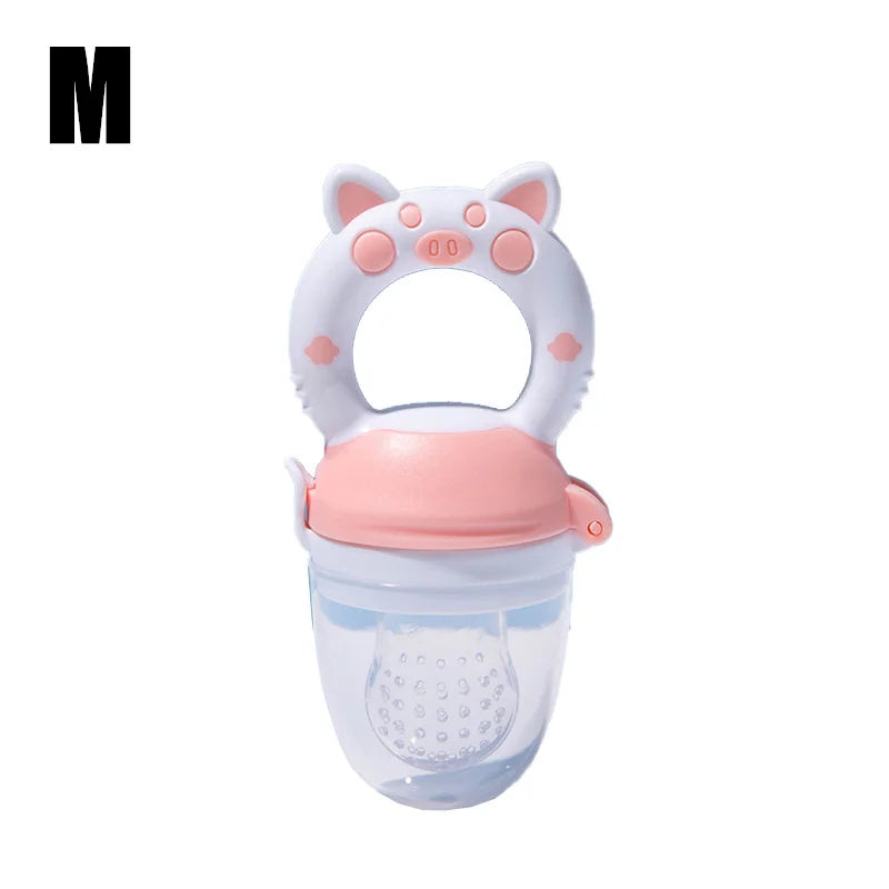 Pink Medium Size - silicone baby fresh food feeder showing soft mesh and easy-grip handle for infants.