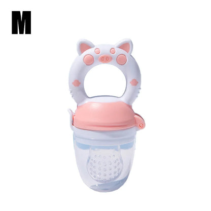 Pink Medium Size - silicone baby fresh food feeder showing soft mesh and easy-grip handle for infants.