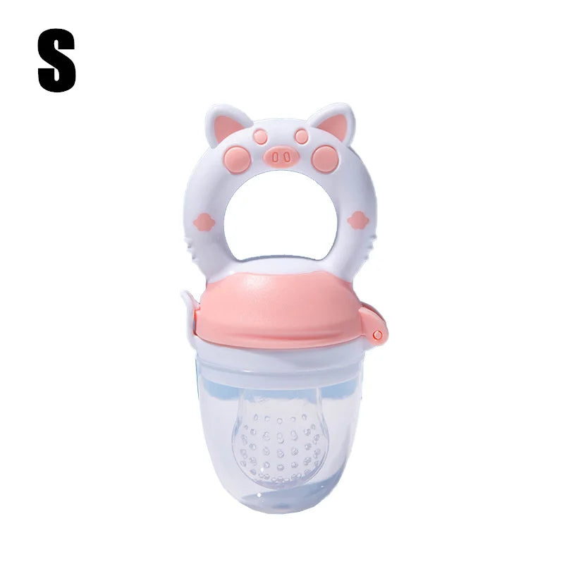 Pink Small Sizing - silicone baby fresh food feeder showing soft mesh and easy-grip handle for infants.