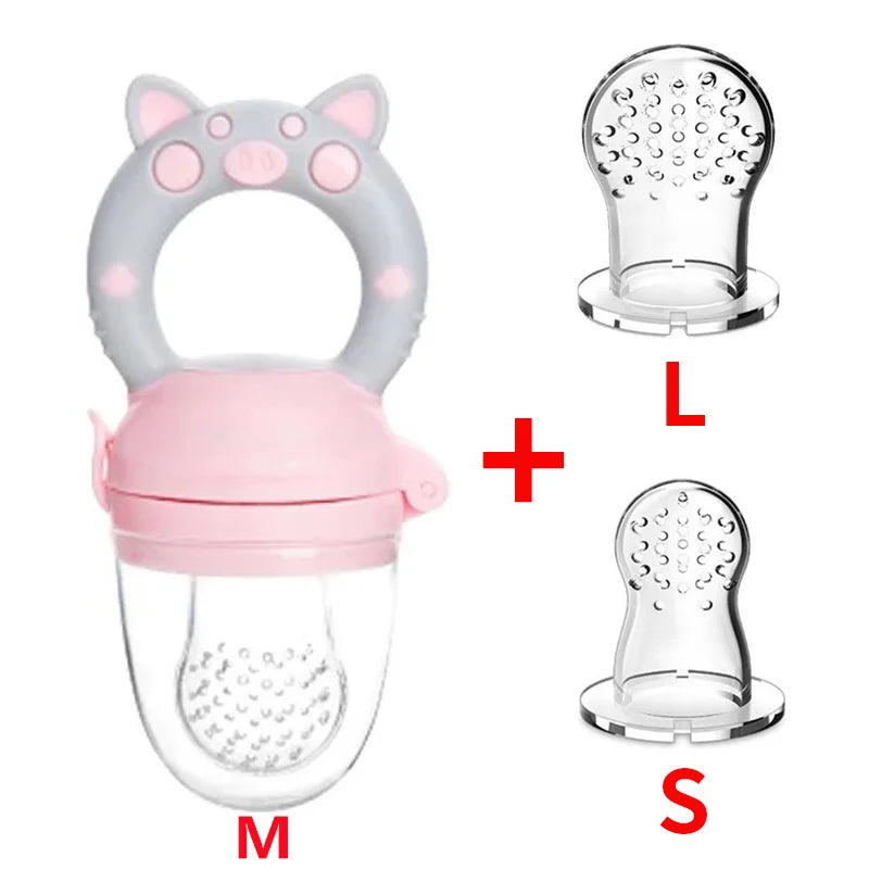 Silicone Baby Fresh Food Feeder Pink and Grey Size