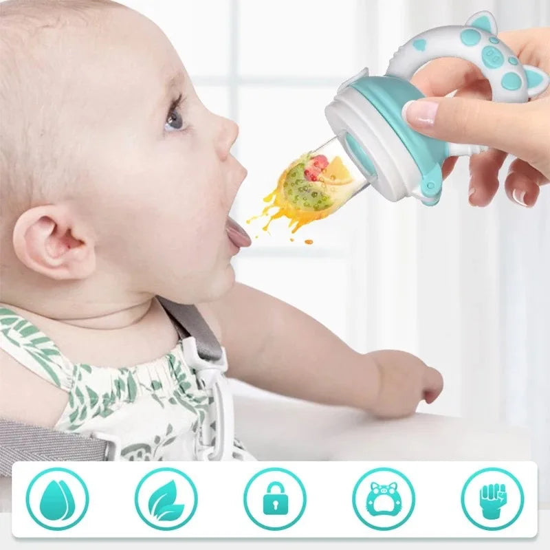 Silicone baby fresh food feeder with soft mesh for safe weaning, easy-to-clean design, perfect for infants and toddlers.